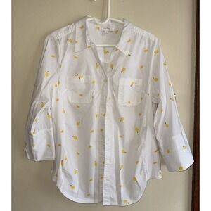Coral Bay Lemon Print Cotton Top Womens Large Cuffed Sleeve With Button